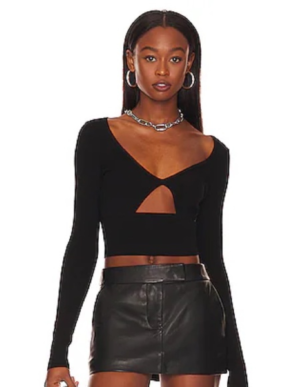NBD Frida Top Black Long-Sleeve Cutout Crop